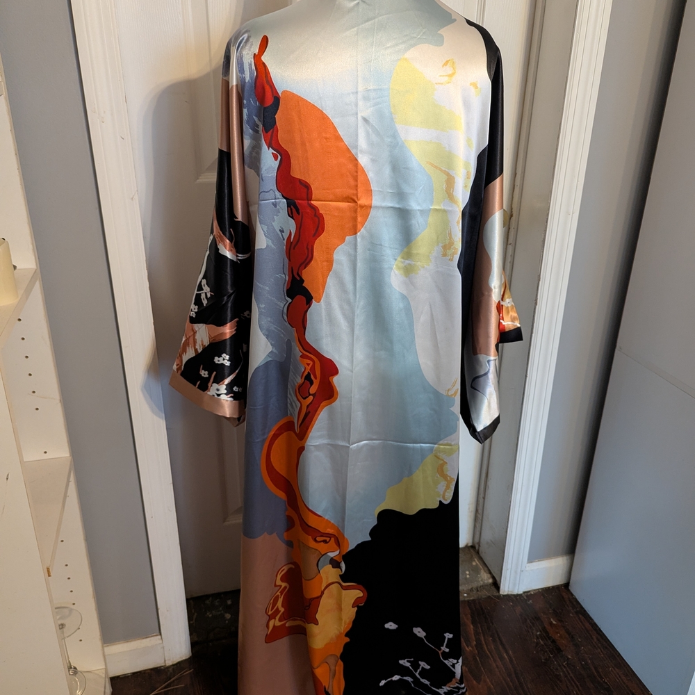 Elegant Multicolor Satin Women's Robe